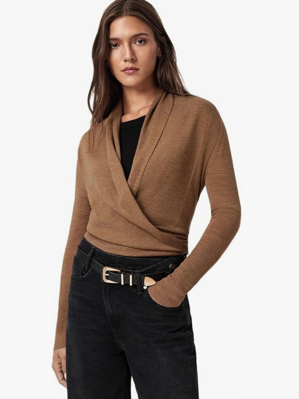 AllSaints Wasson Lightweight Pirate Cardigan, Camel Brown NWT - Picture 3 of 16